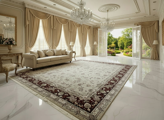 9'x12' Hand-Knotted Wool & Silk Pile Sinopersian Carpet - Area Rug
