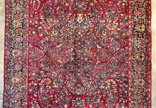 9'3"x12'7" Antique Fine Lamb Wool Sarouke Rug Hand-knotted Carpet