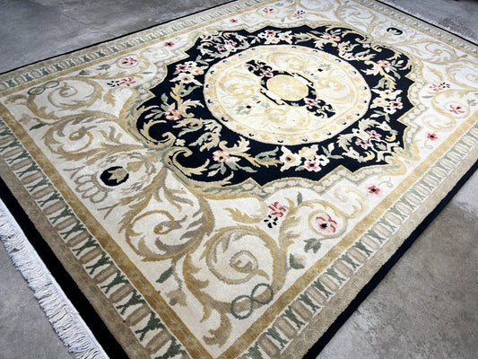 6'1"x9'2" Hand-Knotted 100% Wool Pile Aubusson Carpet - Area Rug