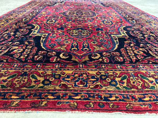 4'5"x6'6" Rare Antique Hand-Knotted 100% Wool Pile Sarouke Area Rug - Carpet