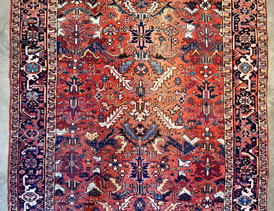 Collector Item - 8'6"x11'4" Antique Fine Wool Herize Hand-Knotted Rug