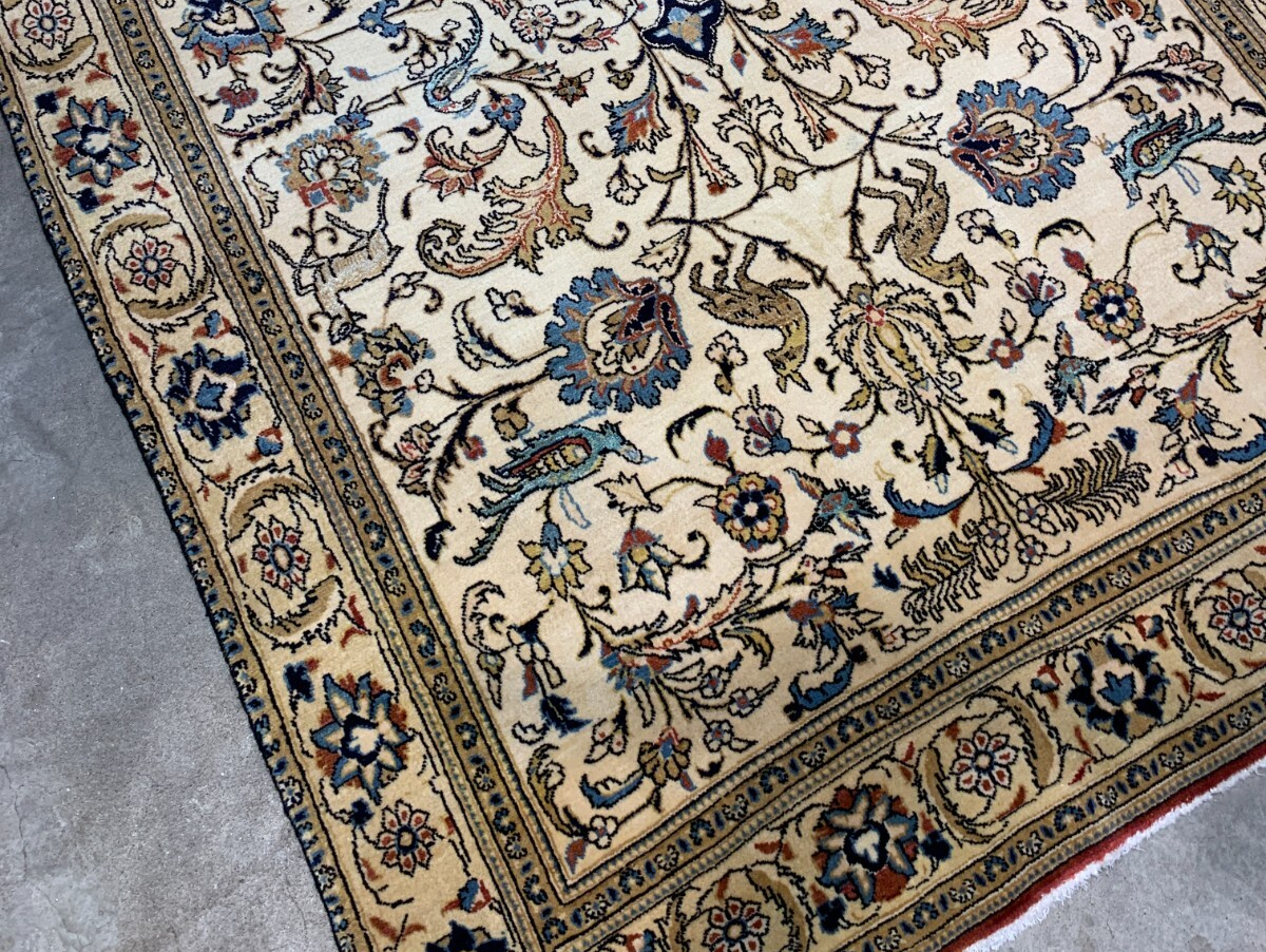 Collector Item - 4'4"x6'7" Antique Hand-Knotted Fine Wool Kashane Rug