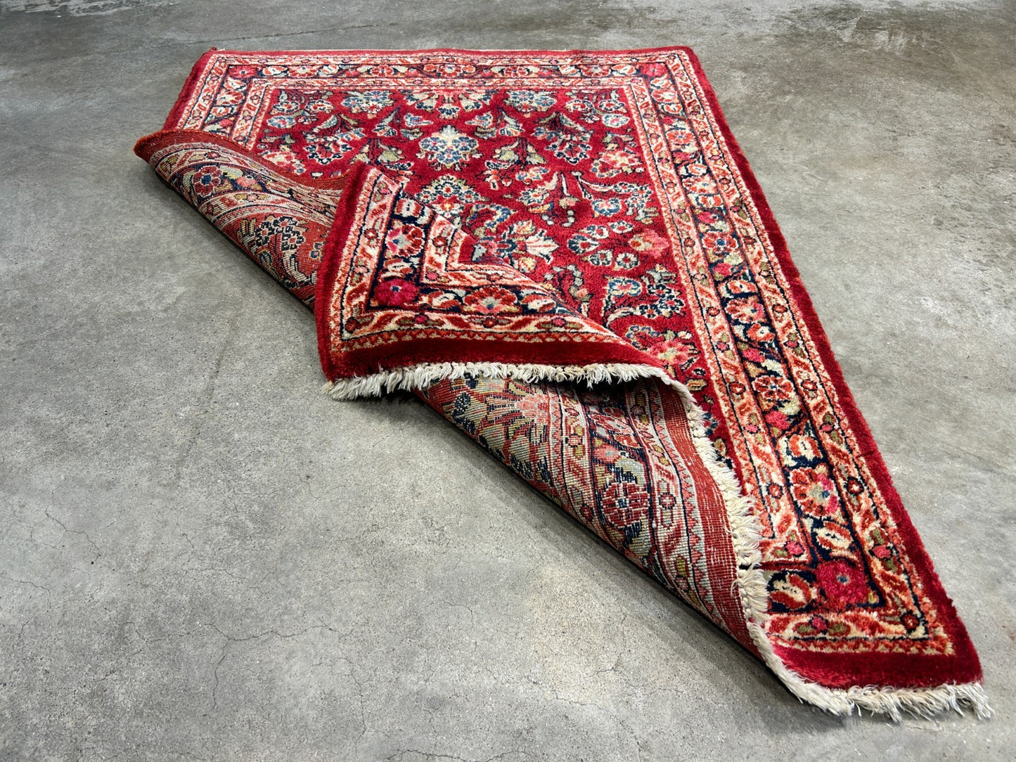 3'1"x4'1" Rare Size Antique Hand-Knotted 100% Wool Pile Sarouke Rug