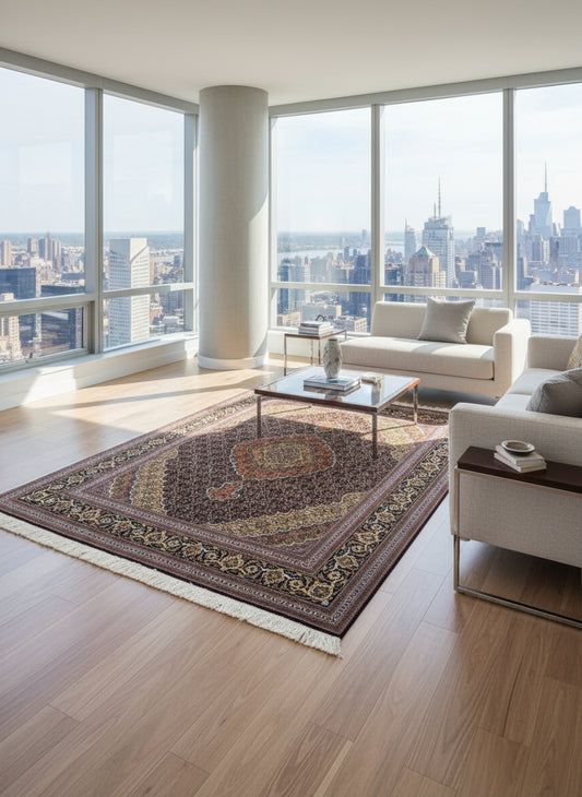 5'1"x6'8" Fine Hand-Knotted Wool & Silk Blend Tabrize Mahi Carpet - Area Rug