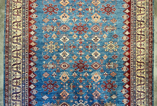 9'6"x11'7" Hand-Knotted 100% Wool Pile Kazak Design Carpet - Area Rug