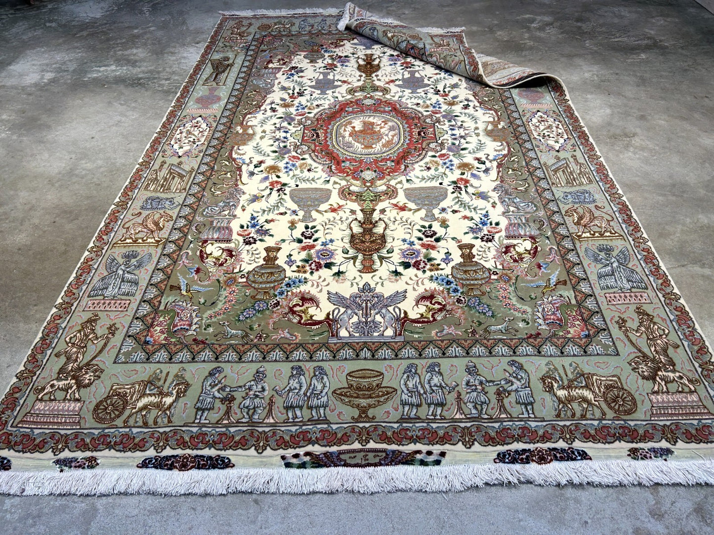 6'6"x10'2" Extra-Fine Hand-Knotted Wool & Silk Blend Tabrize Carpet - Area Rug