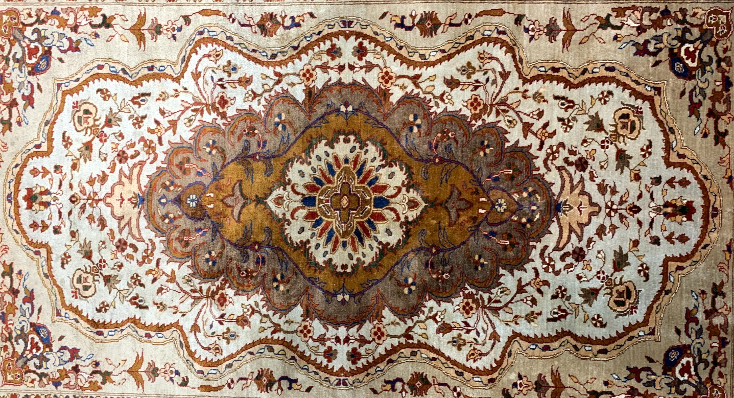 3'10'' x 5'4" Very Fine Hand-Knotted 100% Silk Afghan Area Rug