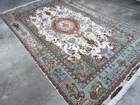 6'6"x10'2" Extra-Fine Hand-Knotted Wool & Silk Blend Tabrize Carpet - Area Rug
