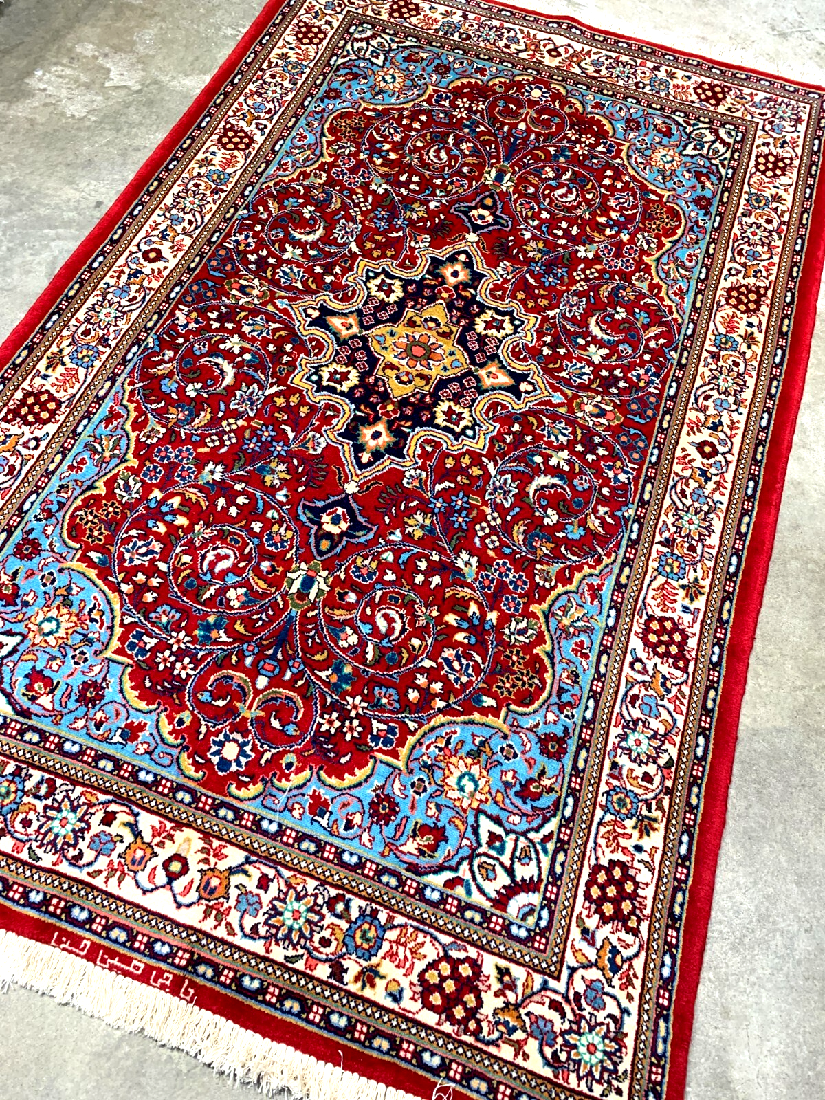 Pre-1900 4'3" x 6'10" Very-Fine Hand-Knotted 100% Wool Sarouke Rug