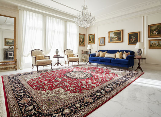 9'x11'9" Fine Hand-Knotted Wool & Silk Tabrize Area Rug - Carpet