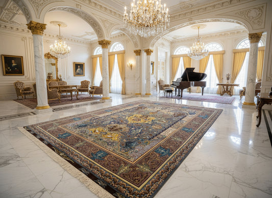 Exquisite 5'10"x8'3" Hand-Knotted Wool & Silk Blend Tabrize Carpet - Area Rug