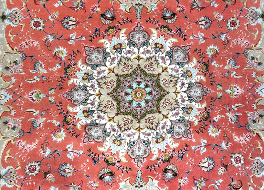 8'4"x12'3" Very Fine Hand-Knotted Wool & Silk Tabrize Rug