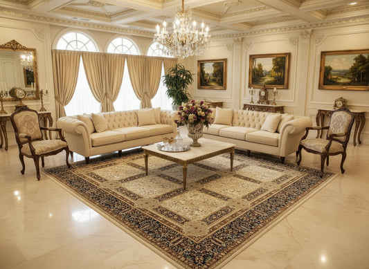 9'2"x12'4" Fine Hand-Knotted 100% Wool Pile Floral Carpet - Area Rug