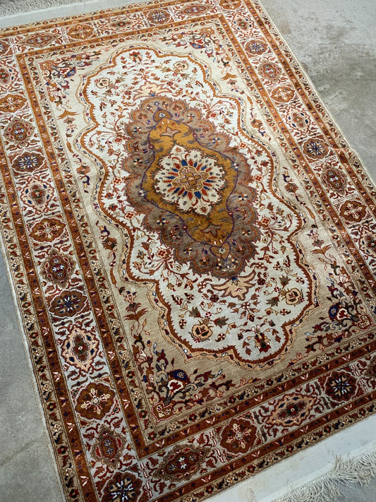 3'10'' x 5'4" Very Fine Hand-Knotted 100% Silk Afghan Area Rug