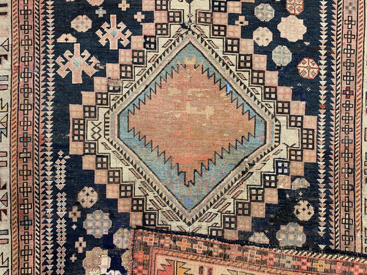 4'9"x10'2" Collector Antique Hand-Knotted 100% Wool Pile Caucasian Rug
