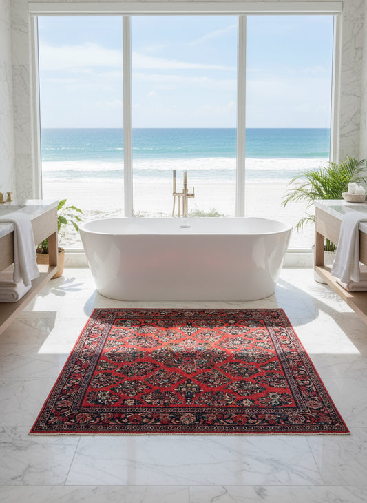 Collector Antique - 4'x4' Hand-Knotted 100% Wool Pile Sarouke Rug