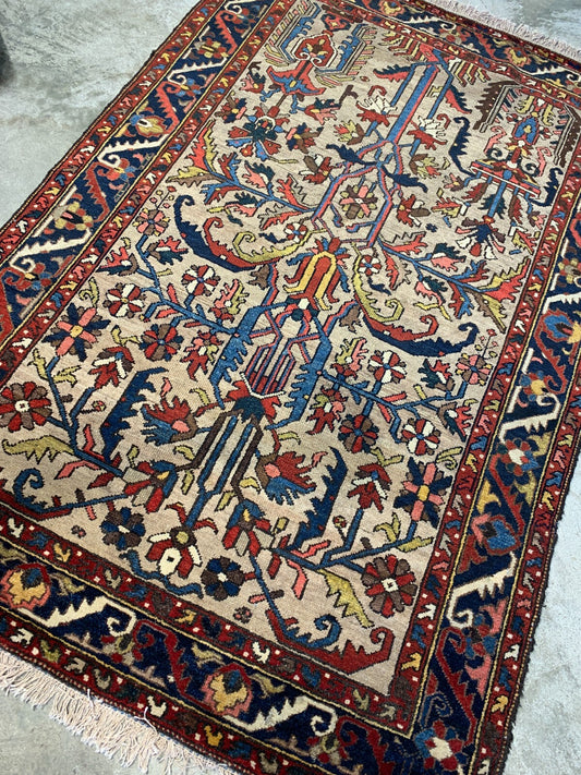 Collector Item - 4'4"x6'4" One-of-a-Kind Antique Fine Wool Bakhtiarie Rug