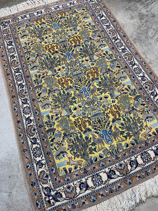 3'7"x5'6'' Very Fine Hand-Knotted Silk & Wool Tree of Life Naine Area Rug - Carp