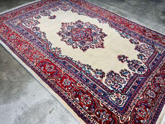 6'2"x9' Hand-Knotted 100% Wool Pile Sarouke Carpet - Area Rug