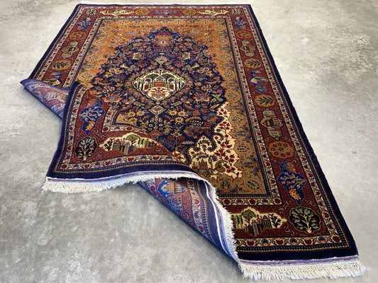 4'2”x 6'0" Antique Hand-Knotted 100% Lamb Wool Carpet - Kashane Area Rug