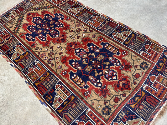 3'x4'2" Antique Hand-Knotted 100% Wool Pile Afghan Rug