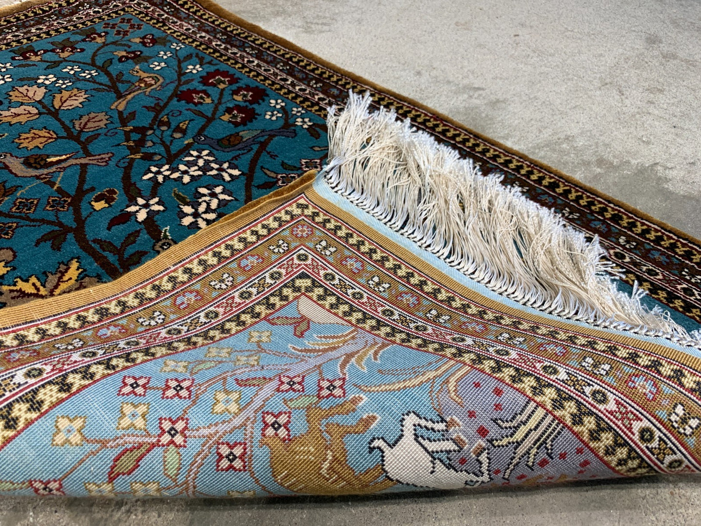 2'1"x3'1" Very Fine Hand-Knotted 100% Silk Tree of Life Kashane Rug