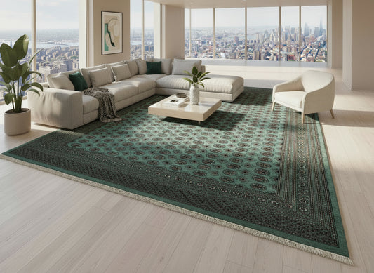 9'2"x12'2" Hand-Knotted 100% Wool Pile Bokhara Design Carpet - Area Rug