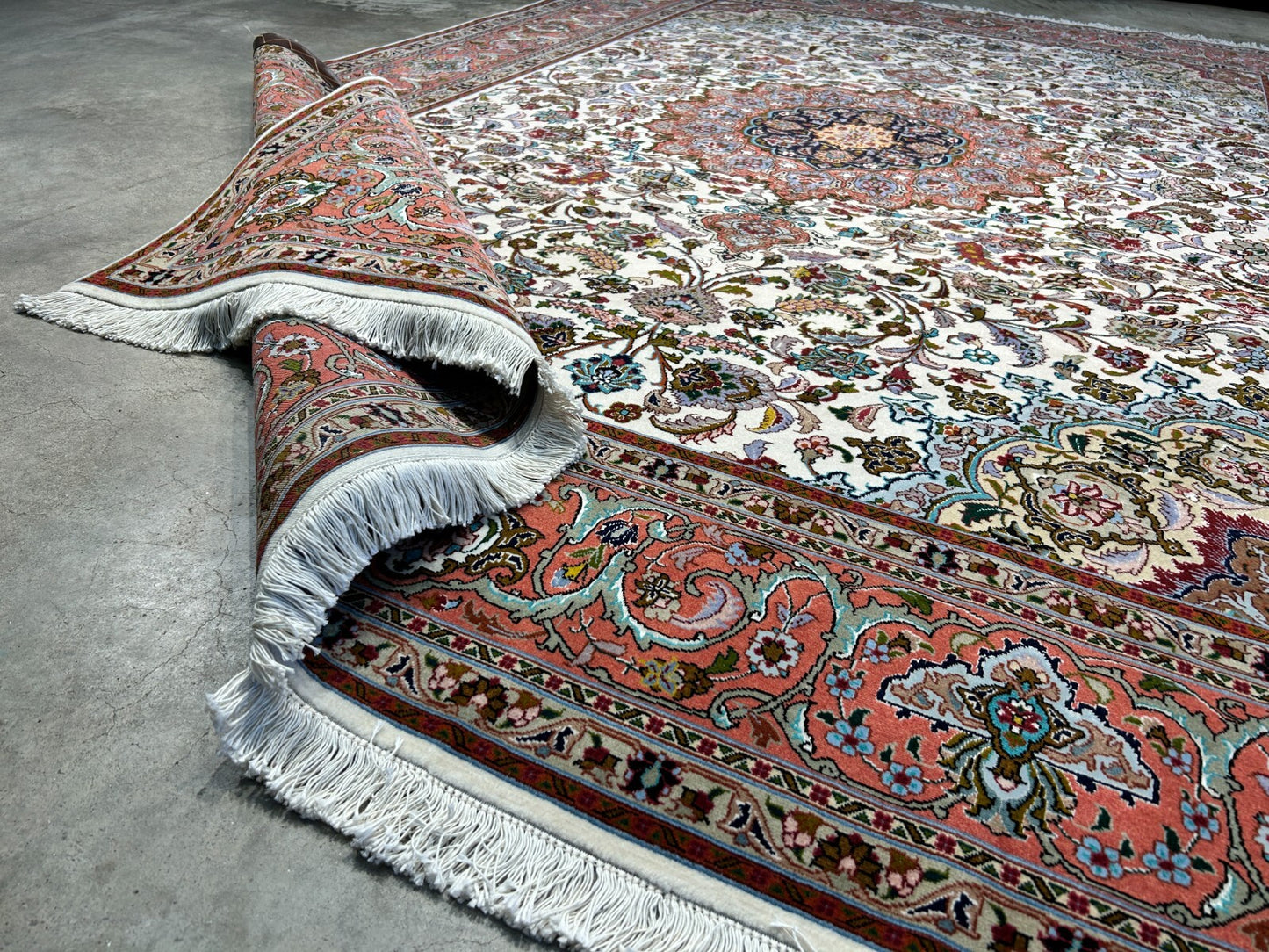 7'0"x10'8" Fine Hand-Knotted Wool & Silk Blend Tabrize Carpet - Area Rug