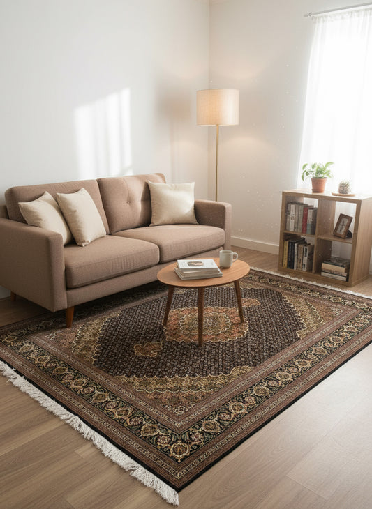 5'6"x6'6" Fine Hand-Knotted Wool & Silk Blend Tabrize Mahi Carpet - Area Rug