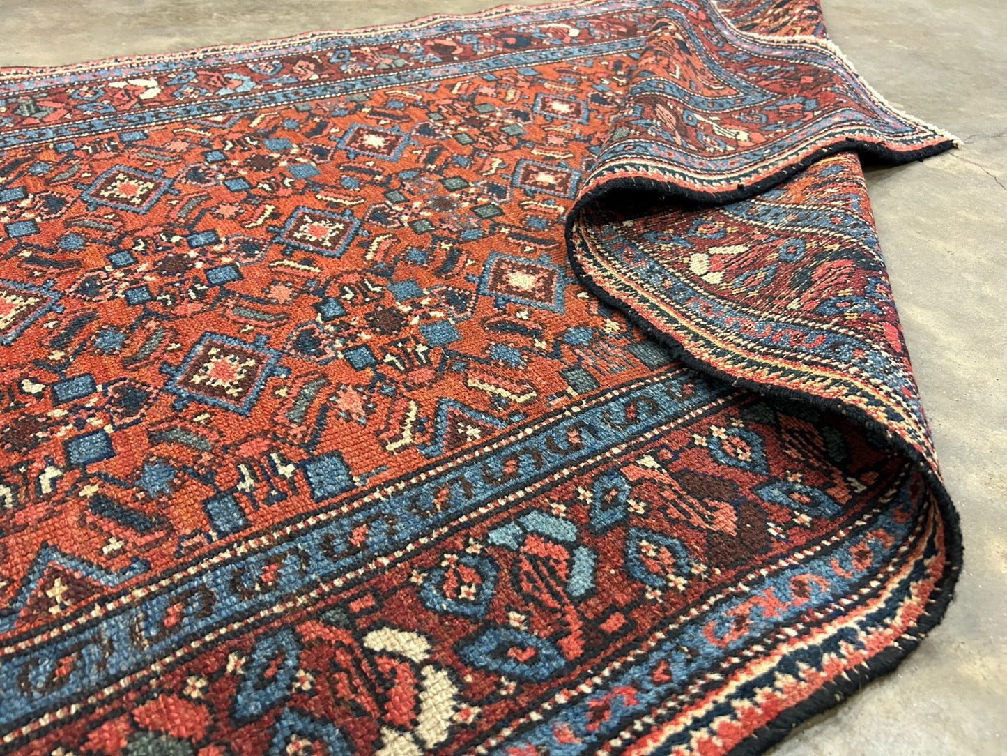 3'4"x6'2" Antique Hand-Knotted 100% Wool Pile Hamadane Area Rug - Carpet