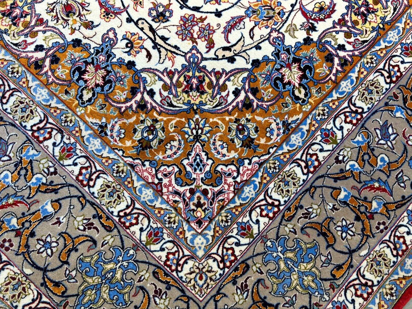 7'x10'8" Fine Hand-Knotted Wool & Silk Blend Isfahane Carpet - Area Rug