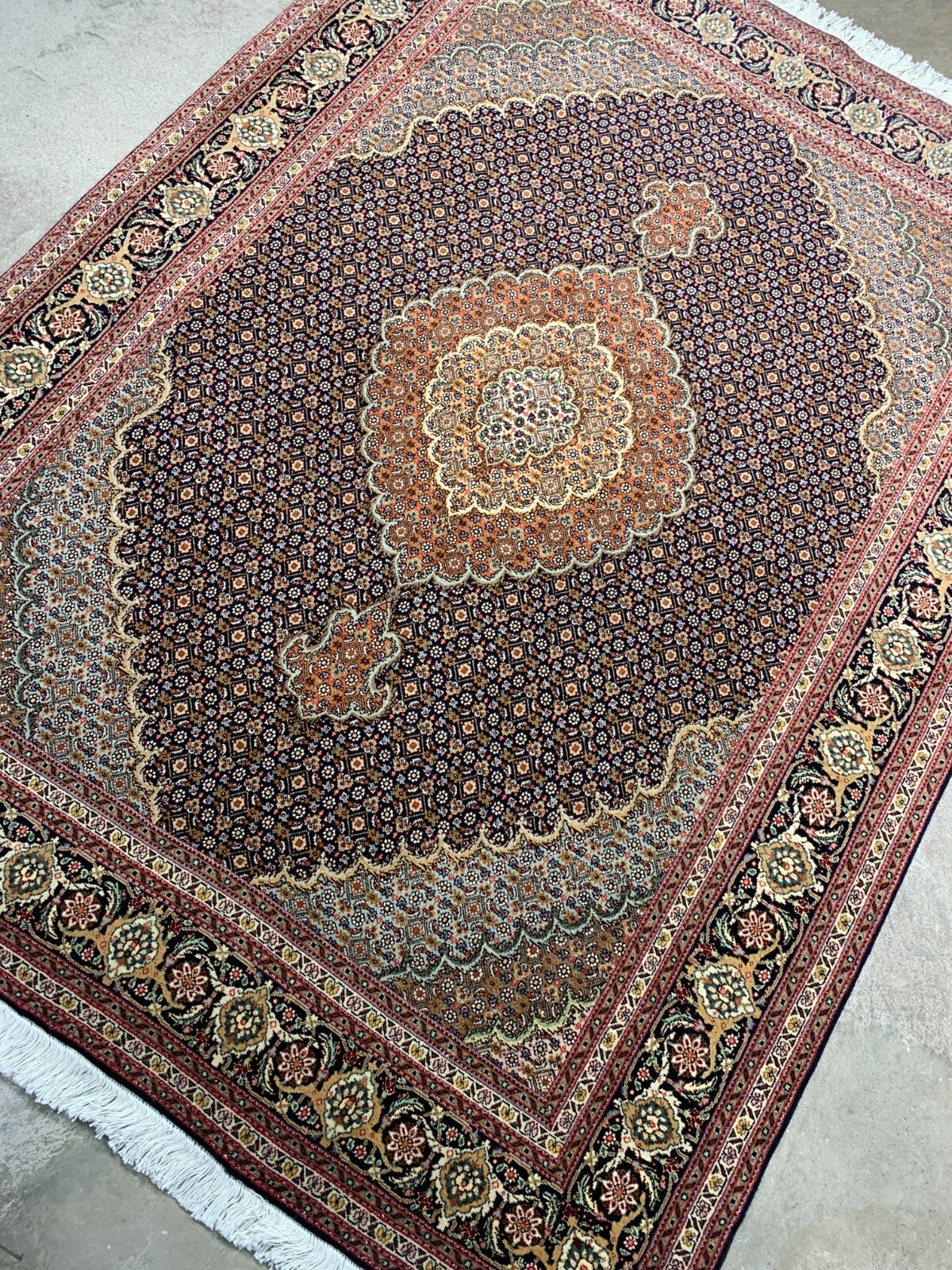 5'x6'7" Fine Hand-Knotted Wool & Silk Blend Tabrize Mahi Carpet - Area Rug