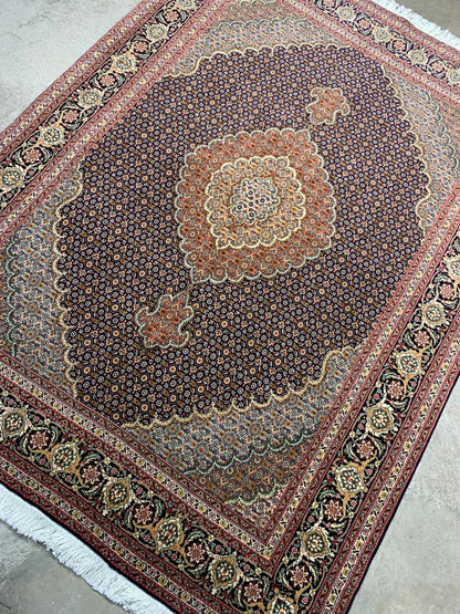 5'x6'7" Fine Hand-Knotted Wool & Silk Blend Tabrize Mahi Carpet - Area Rug