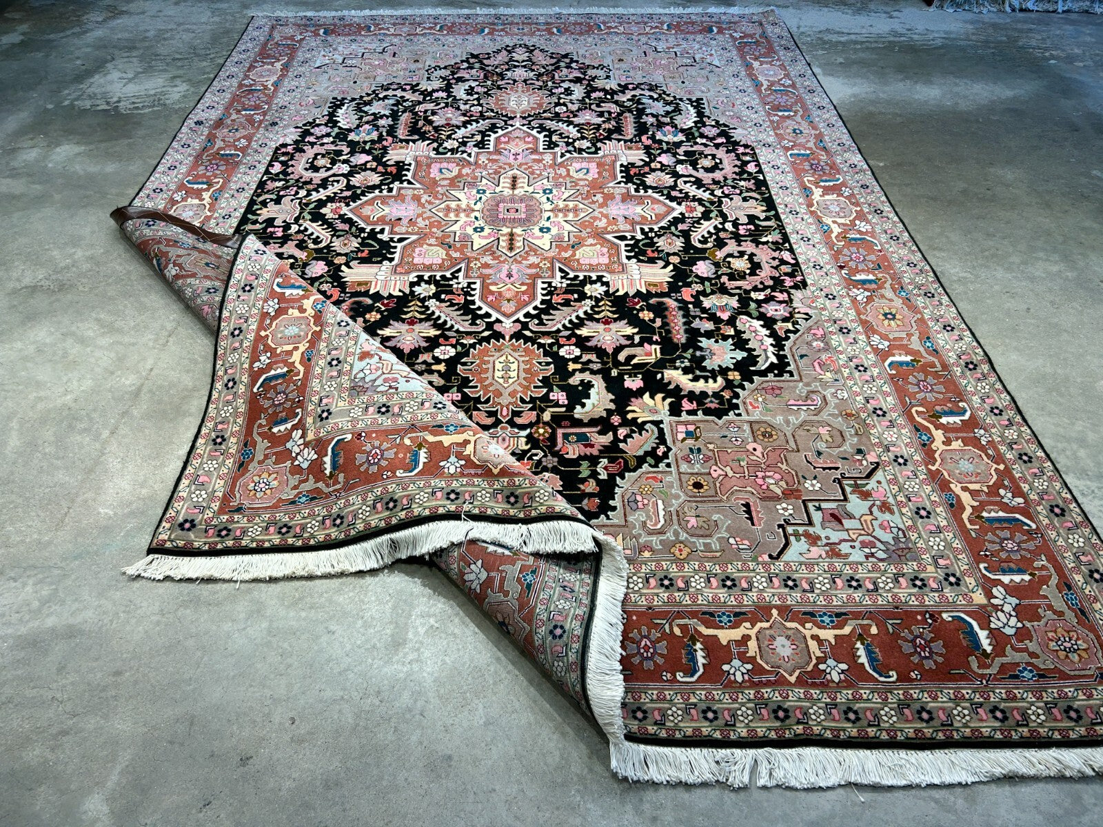 6'6"x9'6" Fine Hand-Knotted Wool & Silk Blend Tabrize Herize Carpet - Area Rug