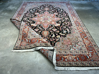6'6"x9'6" Fine Hand-Knotted Wool & Silk Blend Tabrize Herize Carpet - Area Rug