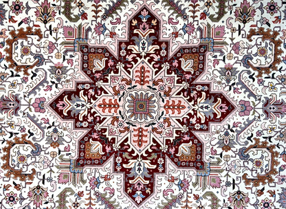 6'8"x10' Fine Hand-Knotted Wool & Silk Blend Tabrize Herize Carpet - Area Rug