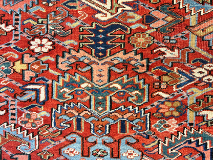 Collector Item - 9'1"x12'2" Antique Fine Wool Herize Hand-Knotted Rug