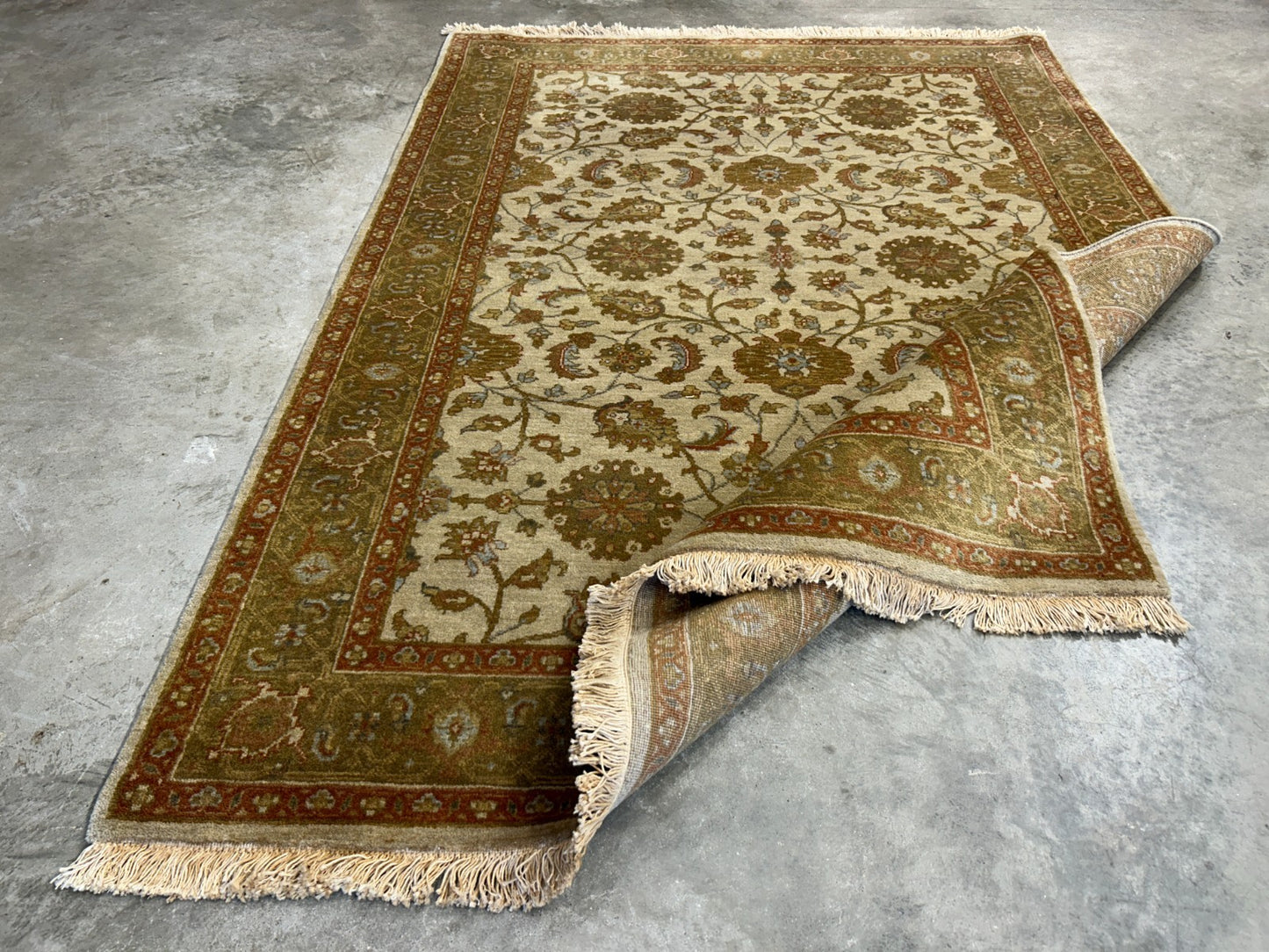 4'2"x6' Fine Hand-Knotted 100% Wool Pile All-Over Area Rug - Carpet
