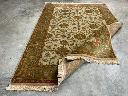 4'2"x6' Fine Hand-Knotted 100% Wool Pile All-Over Area Rug - Carpet