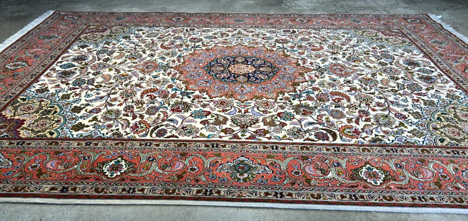 7'0"x10'8" Fine Hand-Knotted Wool & Silk Blend Tabrize Carpet - Area Rug