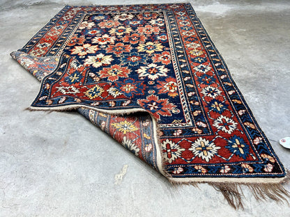 Collector Item -  4'x6'3" Antique Hand-Knotted 100% Wool Pile Kazak Rug