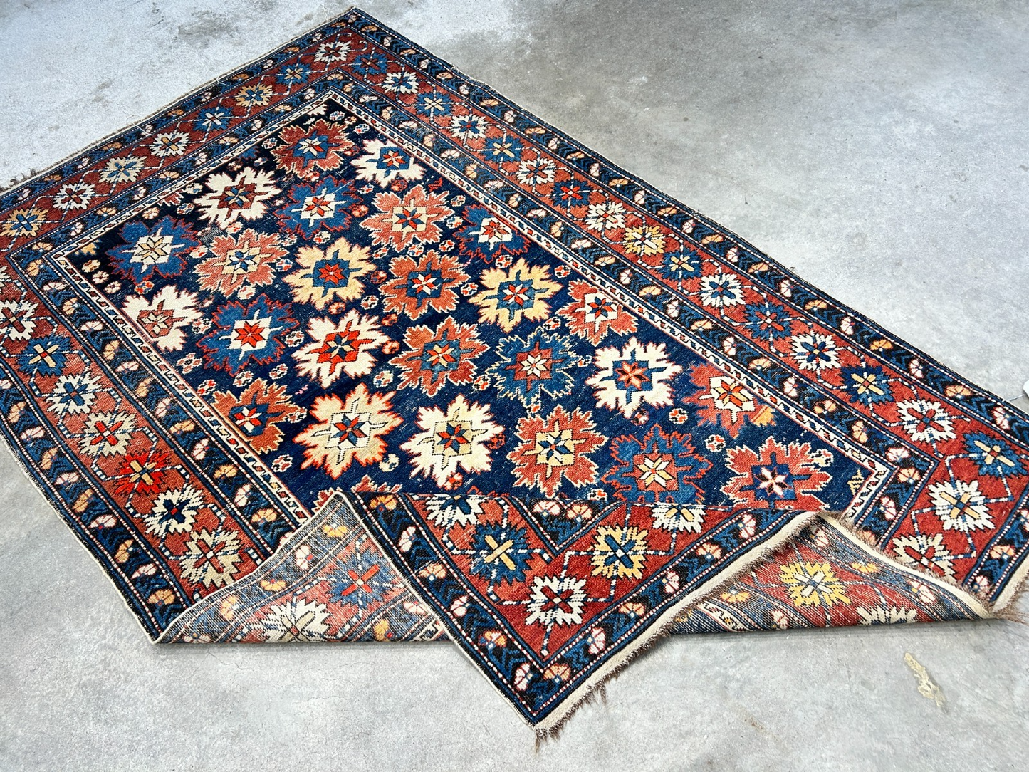 Collector Item -  4'x6'3" Antique Hand-Knotted 100% Wool Pile Kazak Rug