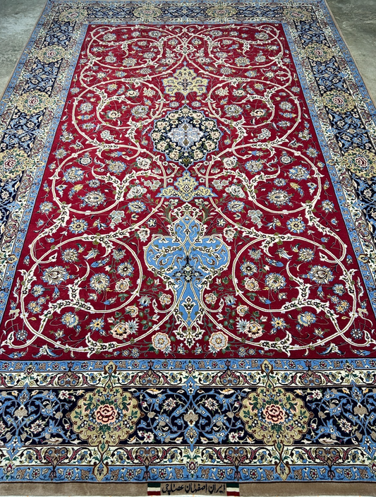 6'10"x10'4"Extra Fine Hand-Knotted Wool & Silk Isfahane Rug - Area Carpet