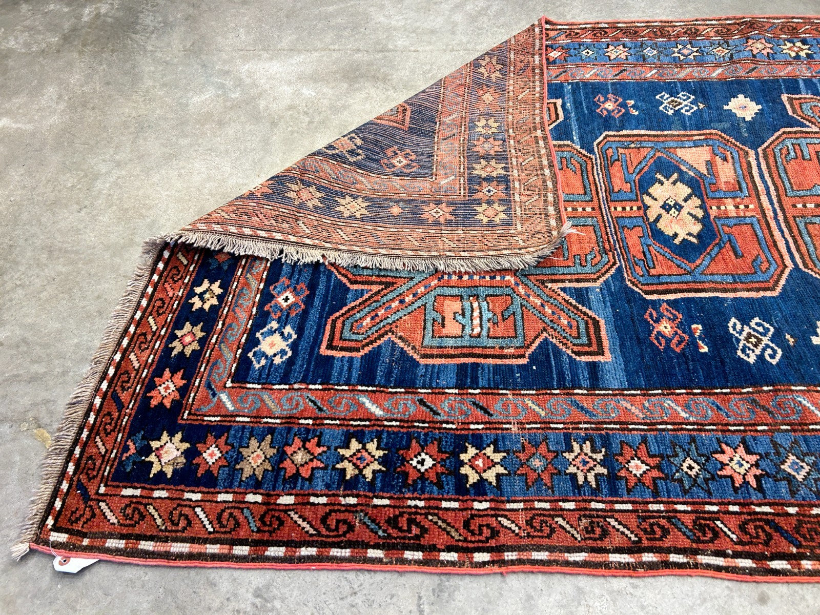 Collector Item - 4'1"x7'3" Antique Hand-Knotted 100% Wool Pile Russian Kazak Rug