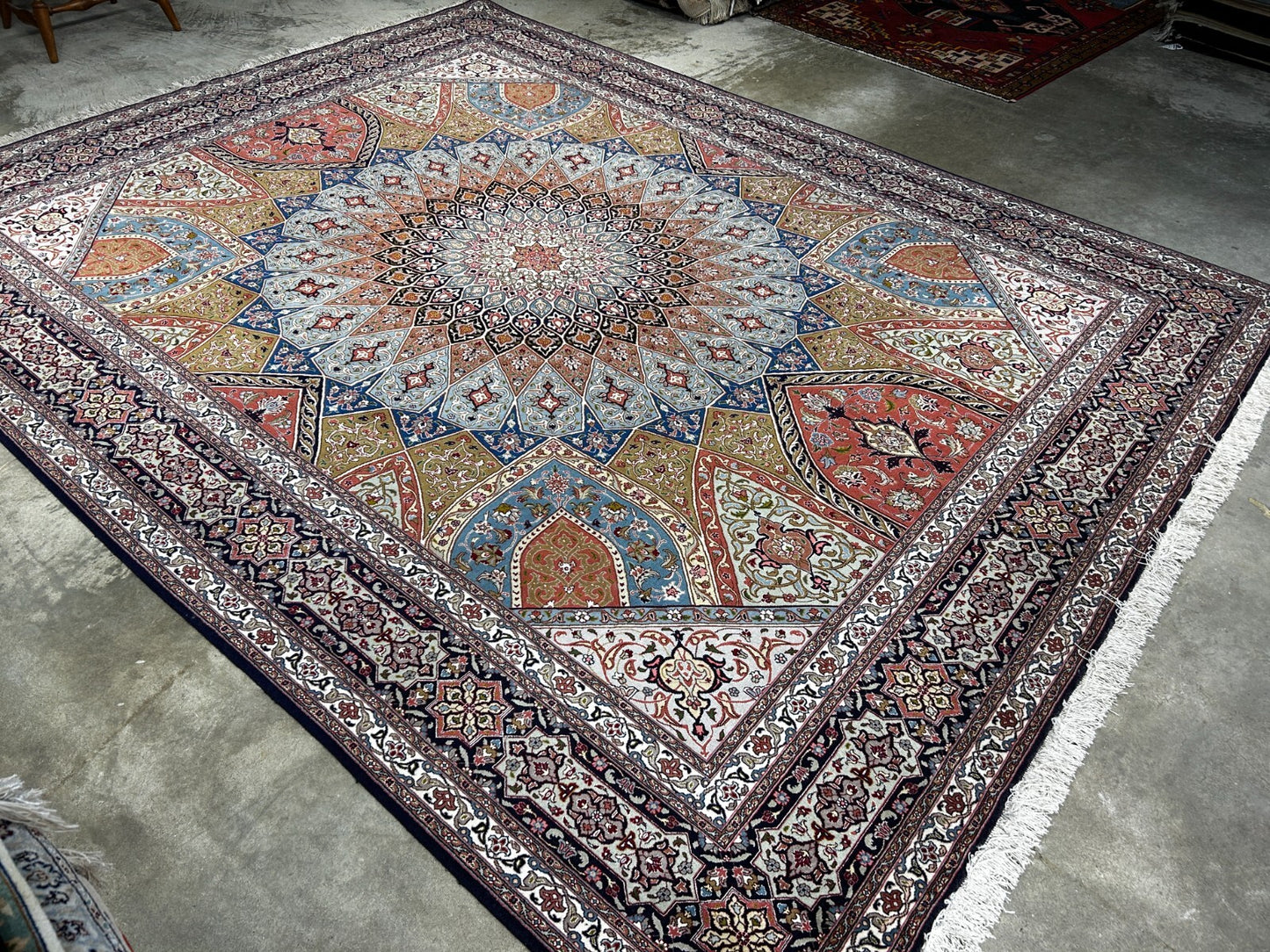 8'3"x10'5" Very Fine Hand-Knotted Wool & Silk Tabrize Rug