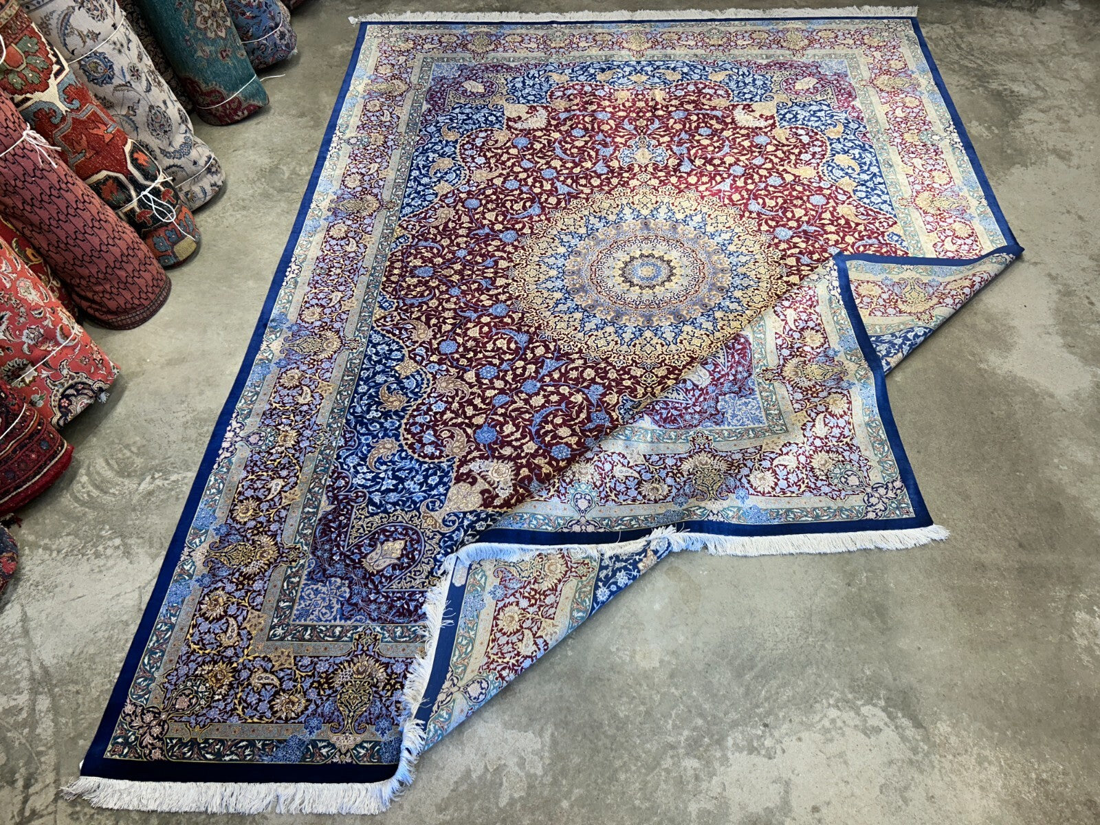 9'7"x12'10" Exquisite Signed Hand-Knotted 100% Silk Qume Rug