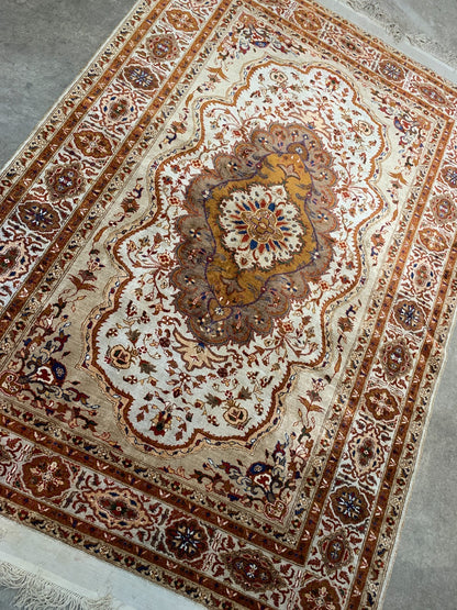 3'10'' x 5'4" Very Fine Hand-Knotted 100% Silk Afghan Area Rug
