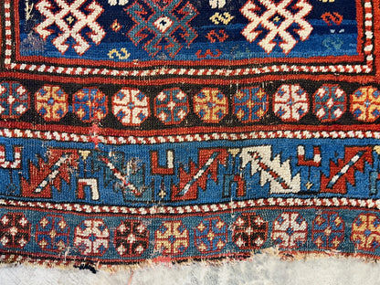 4'1"x7'2" Antique Hand-Knotted 100% Wool Pile Kazak Caucasian Area Rug - Carpet