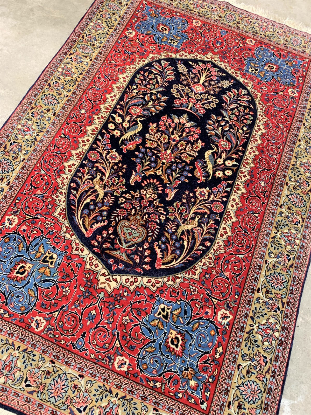 Collector Item -  4'4" x 6'7'' Very Fine Hand-Knotted 100% Wool Kashane Rug