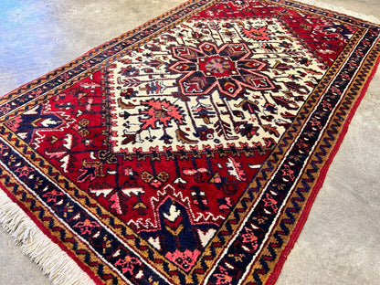 3'1"x5' Hand-Knotted 100% Wool Pile Herize Rug